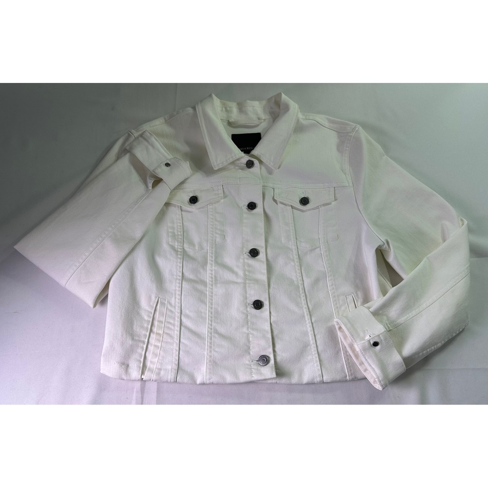 Banana Republic Womens XL White Denim Jacket Classic Trucker Button Front Coat